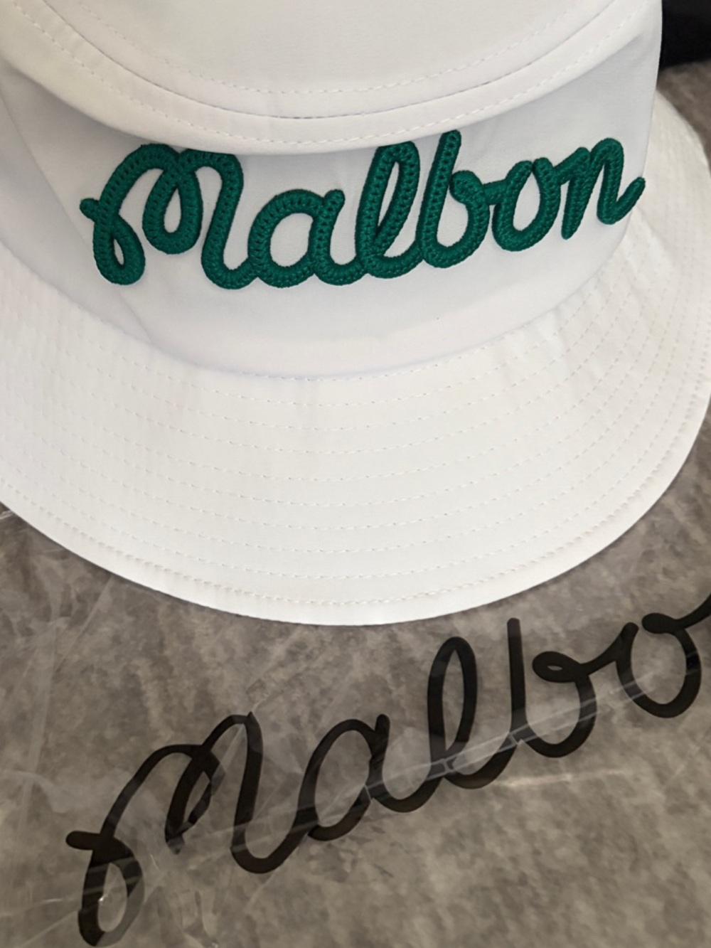 Malbon White full brim hat. Logo on front and back NWT